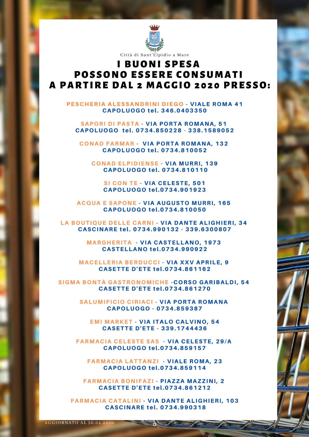 CORONAVIRUS - AGGIORNAMENTO PER BUONI SPESA